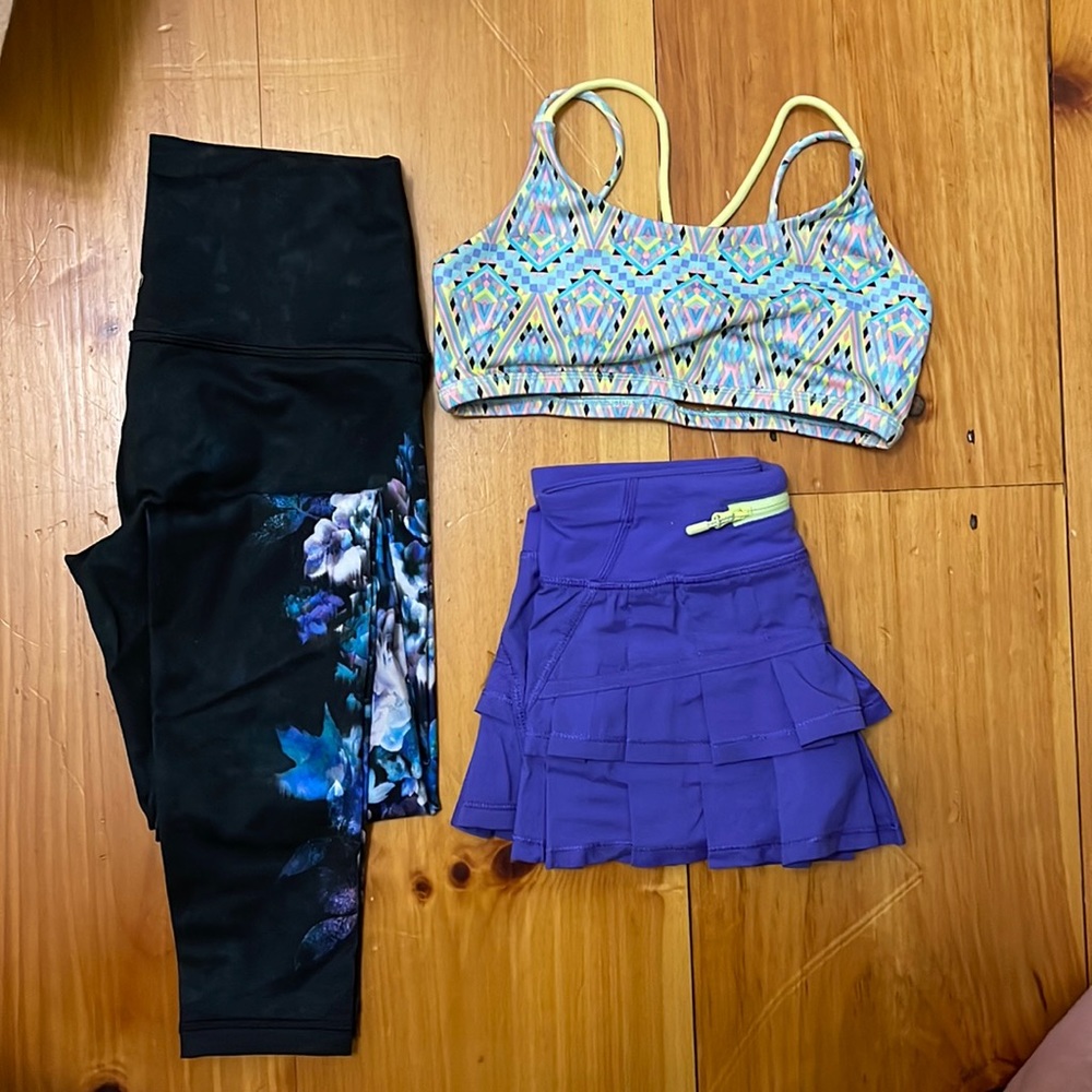 Lululemon/Ivivva skirt, leggings, and sports bra